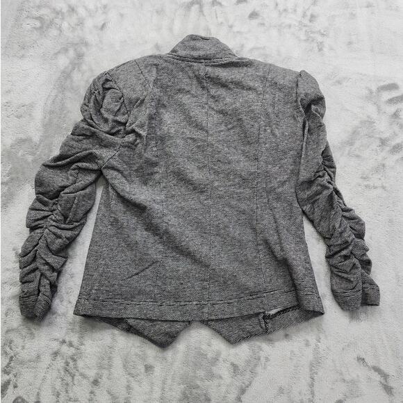 JohnPaulRichard Striped Zip Front Ruched Sleeve Blazer Size S Black Stretch Knit - Picture 3 of 9